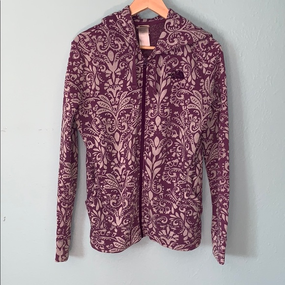The North Face Tops - North Face Size Medium Purple Floral Zip Up Hoodie